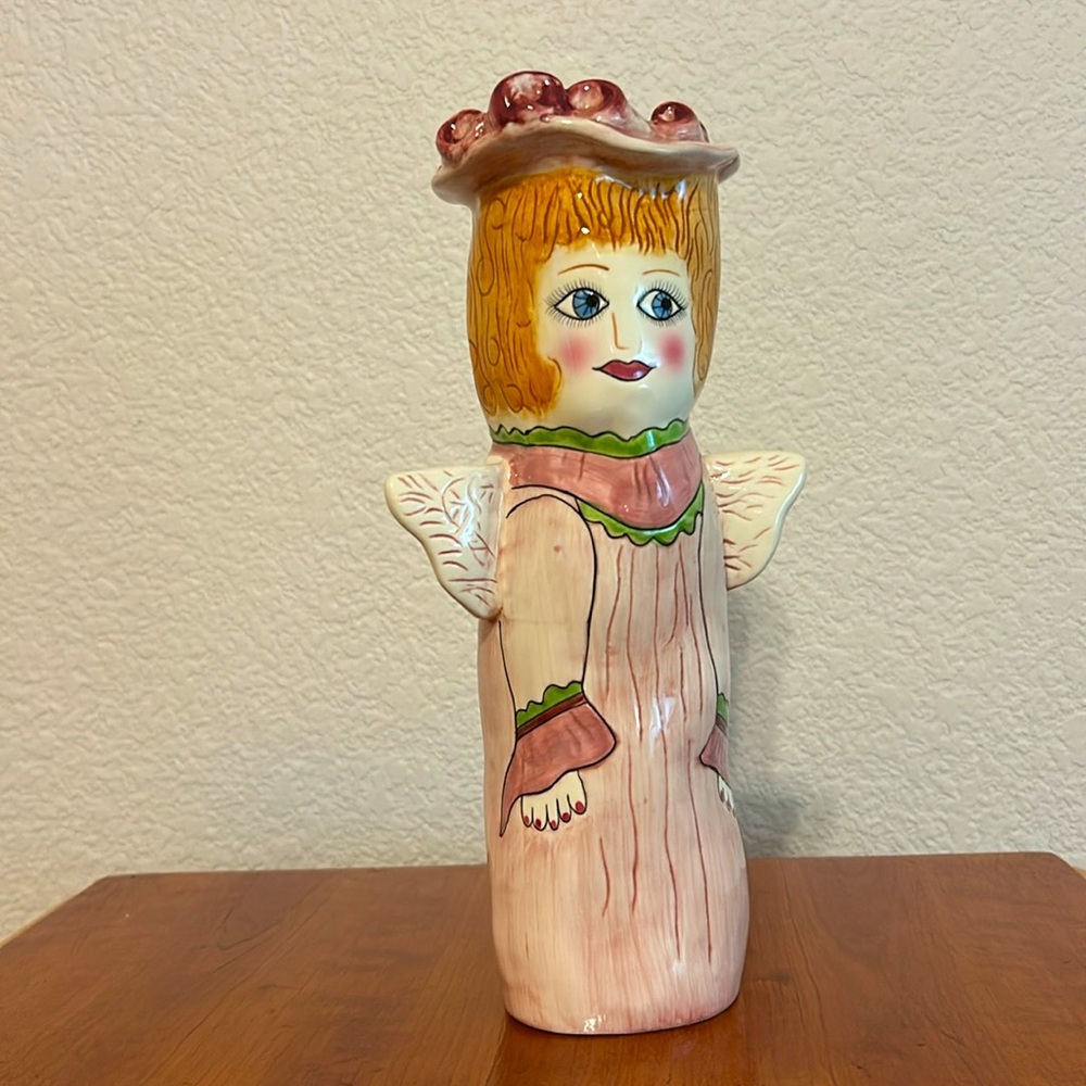 Susan Paley Bella Casa “Grace” Vase by Ganz Handpainted Whimsical / Angel Wings